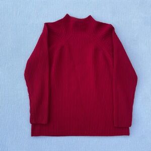 Anne Klein II Mock Neck Wool Sweater Womens Medium Red Ribbed Raglan